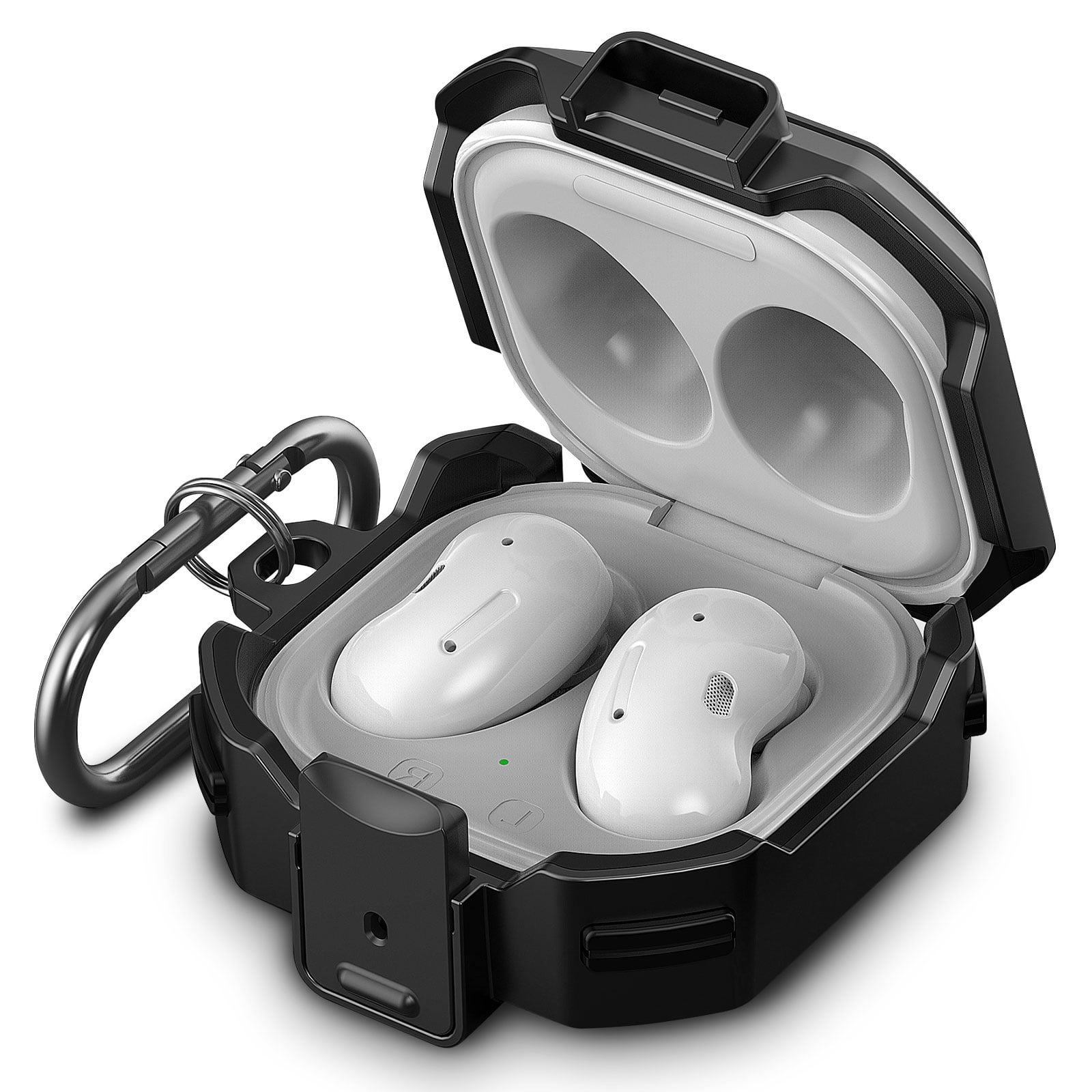 TSV Case Compatible with Galaxy Buds 2 (2021), Galaxy Buds Pro  (2021), Galaxy Buds Live (2020), TPU+PC Shockproof Hard Case Protective Cover Skin with Keychain, Black