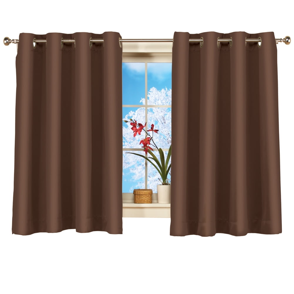 Collections Etc Short Blackout Window Curtain Panel, Energy-Efficient, Noise-Reducing and Light-Blocking Triple-Layer Technology, Grommet Top, Chocolate, 56" X 54"