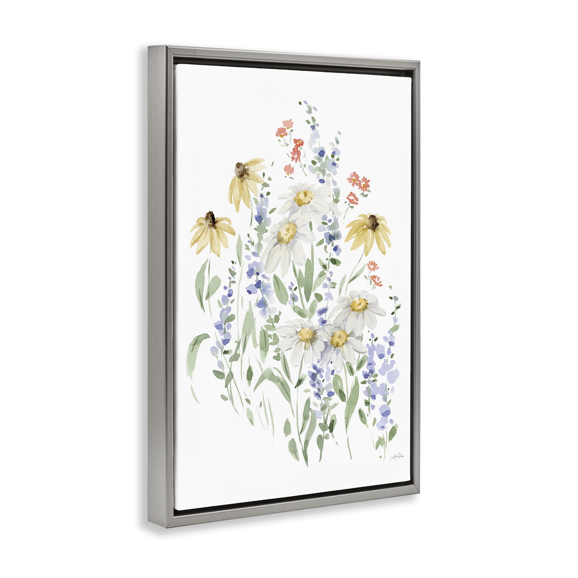 Stupell Industries Soft Summer Garden Botanical & Floral Painting Gray Floater Framed Art Print Wall Art, 21 x 31