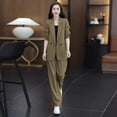 thumbnail image 5 of 2 Pcs/Set Lady Formal Coat Pants Set Long Sleeves Double Buttons Cardigan Mid Length Jacket Loose Straight Wide Leg High Waist Trousers Formal Business Commuting Outfit, 5 of 7