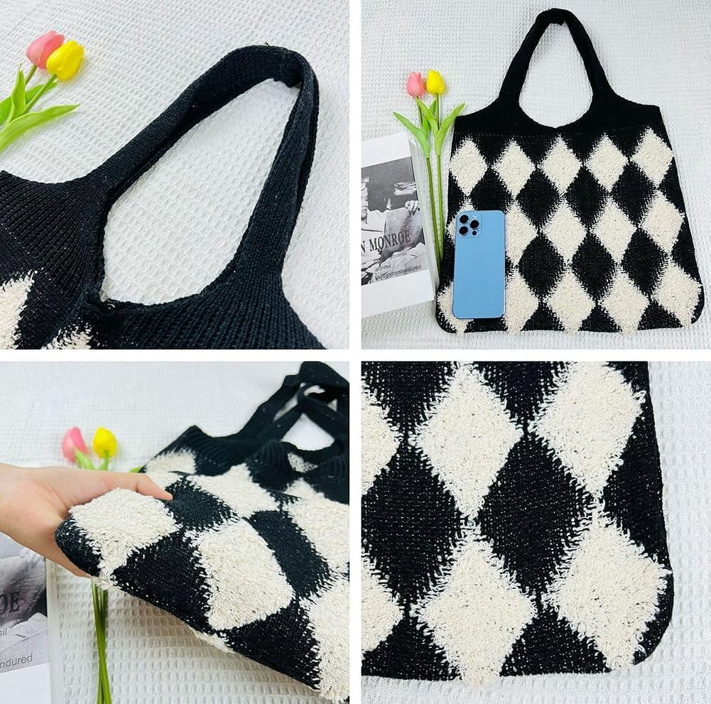 Kukuzhu Women’s Hobo Bag Crochet Large Purse Knitted Tote Bag Colorful Shopping Shoulder Bag Mesh 2023