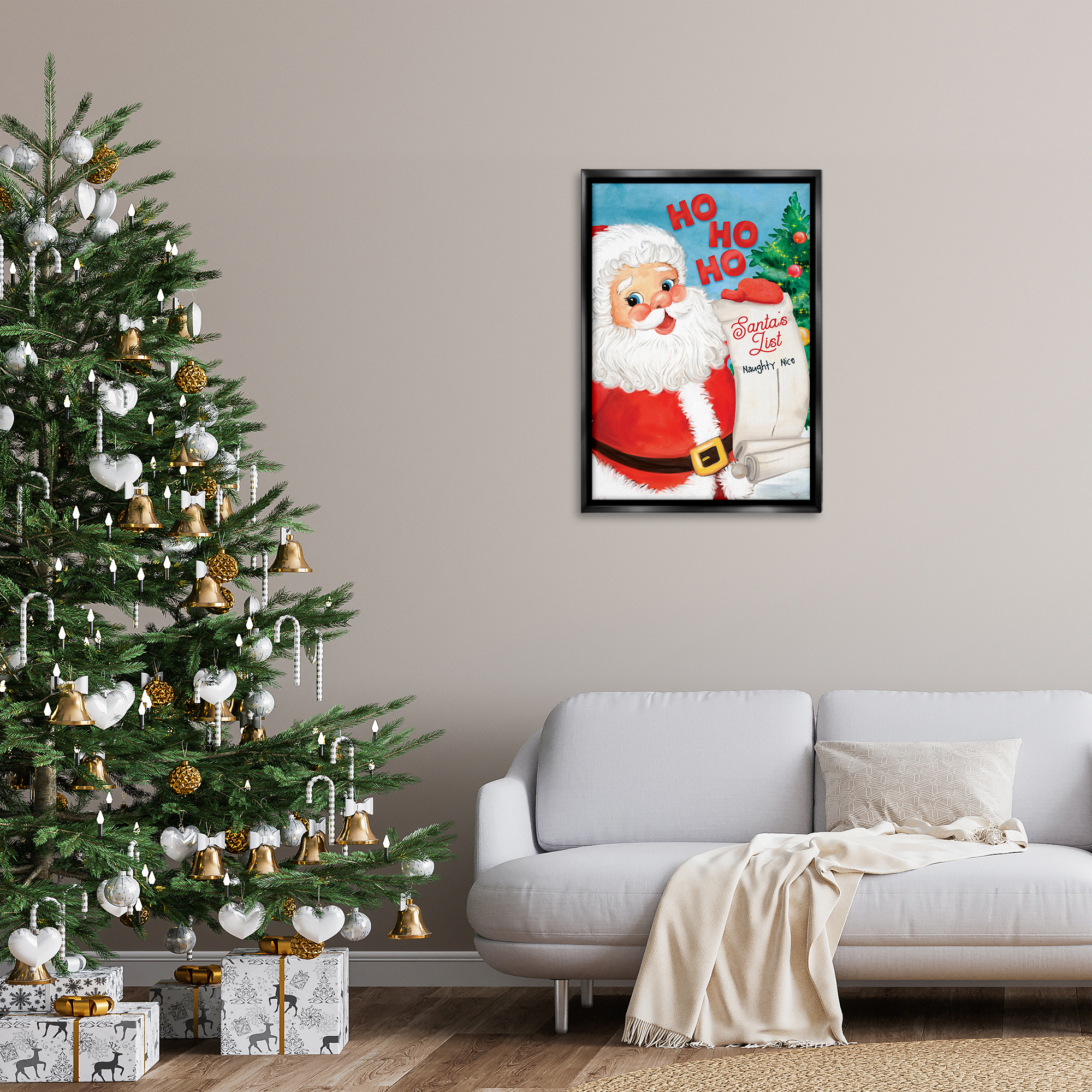 Stupell Industries Santa's Naughty Nice List Holiday Painting Black Floater Framed Art Print Wall Art, 21 x 31