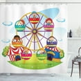 thumbnail image 1 of Ferris Wheel Shower Curtain, Cartoon Illustration of Children Having Fun at the Circus Riding Ferris Wheel, Fabric Bathroom Set with Hooks, 69W X 84L Inches Extra Long, Multicolor, by Ambesonne, 1 of 3