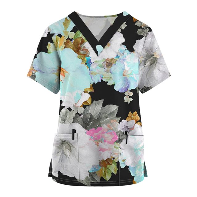 Scrub Top AAZJSS, talla grande, para mujer, manga corta, cuello en V, azul cielo