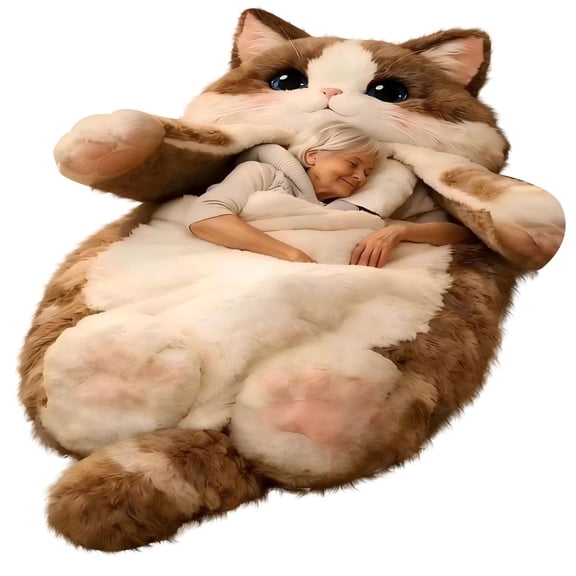 HuiXinOu Plush Cat Sleeping Bag for Adults, 70x30 Inches Flannel Cute Warm Cozy Lounge Sack, Indoor Outdoor Camping Sofa Blanket, Anime Gifts for Women