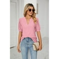 thumbnail image 6 of XCHQRTI Pleated Puff Sleeve Shirt Women's V Neck Solid Color Tops Summer Hollow Tunic Dressy Blouse, 6 of 8