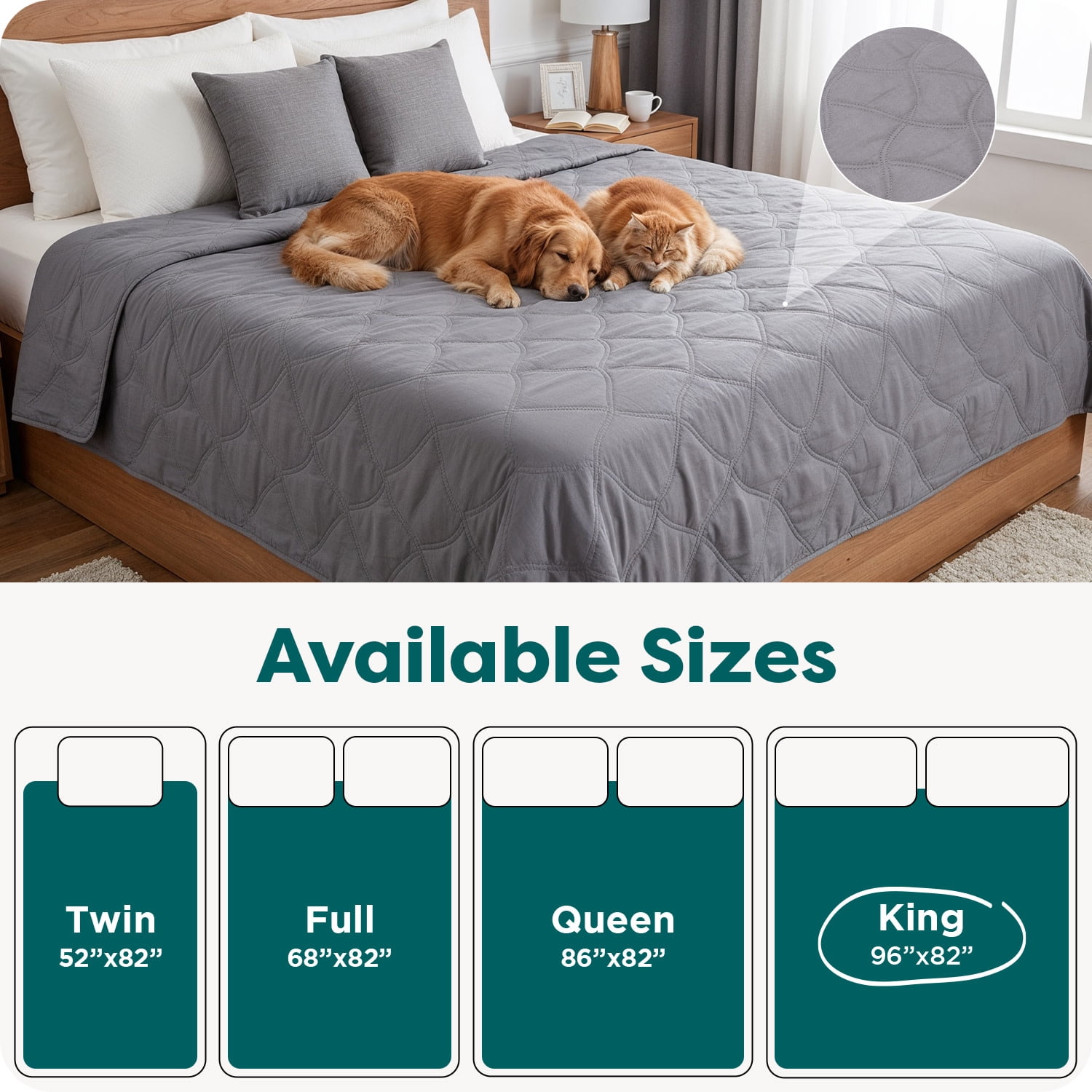 FurHaven Pet Products Quilted Twill Waterproof Bed/Furniture Protector - Gray, Jumbo/King