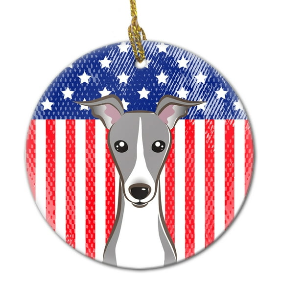 American Flag and Italian Greyhound Ceramic Ornament