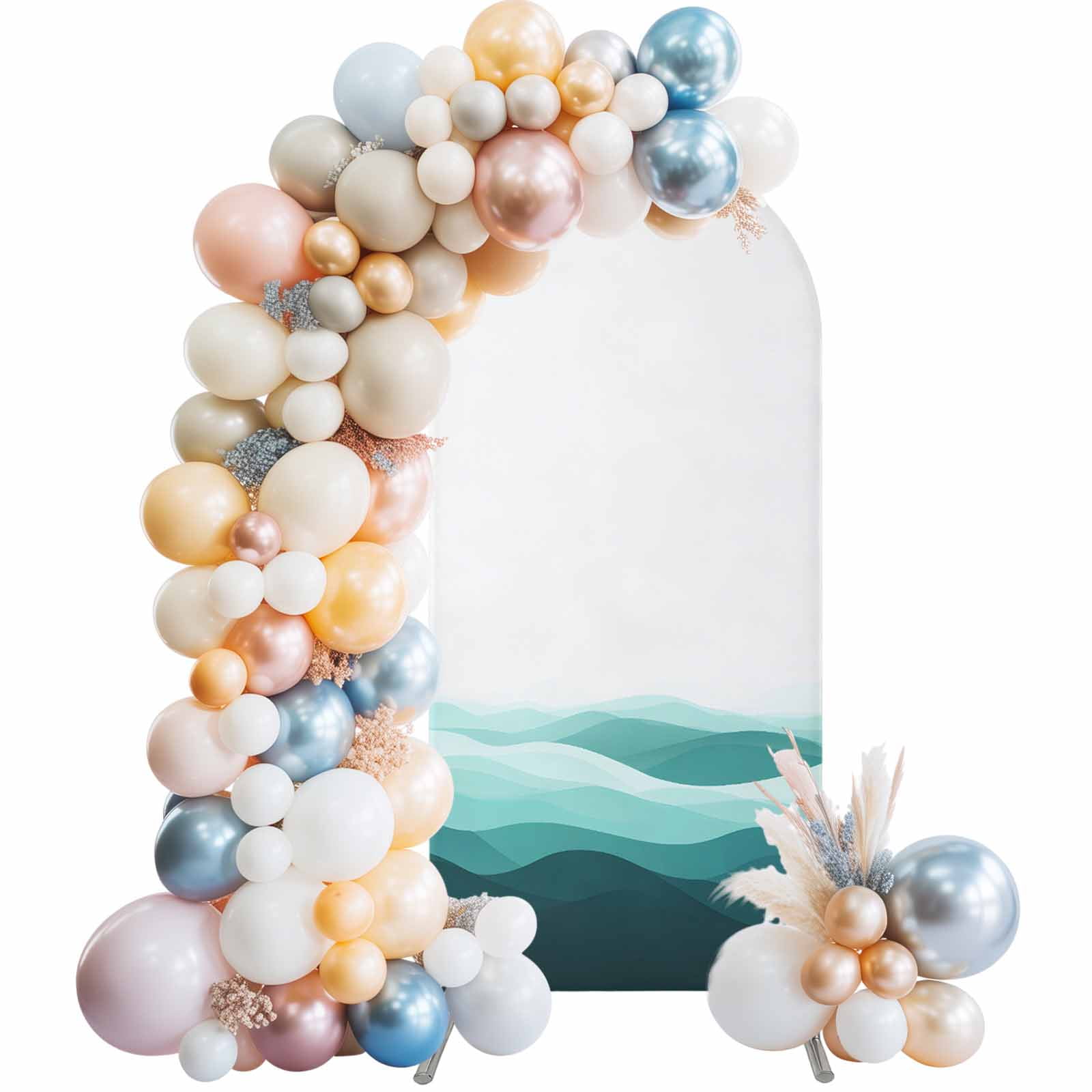 Teal Ombre Arch Backdrop Cover 6Ft, Wedding Arch Covers Stretchy Backdrop, Summer Minimalist Ocean Waves Fitted 2 Sided Arched Photo Background for Birthday Party Decorations