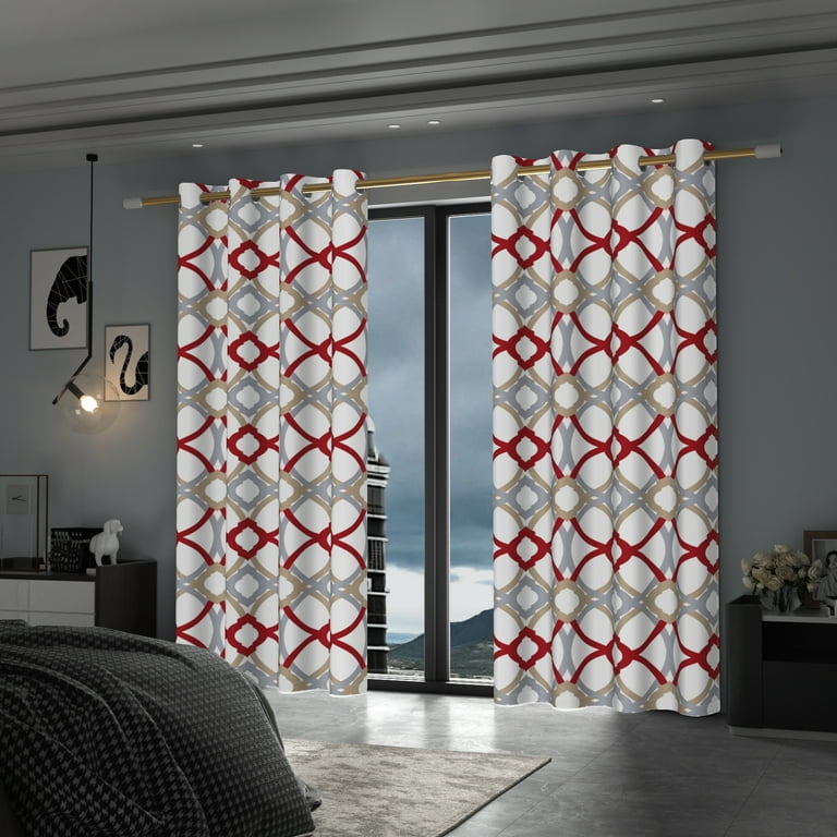 Red Black Geometric Blackout Curtains - 42x63 Inch, Thermal Insulating Modern Drapes (Set Of 2)