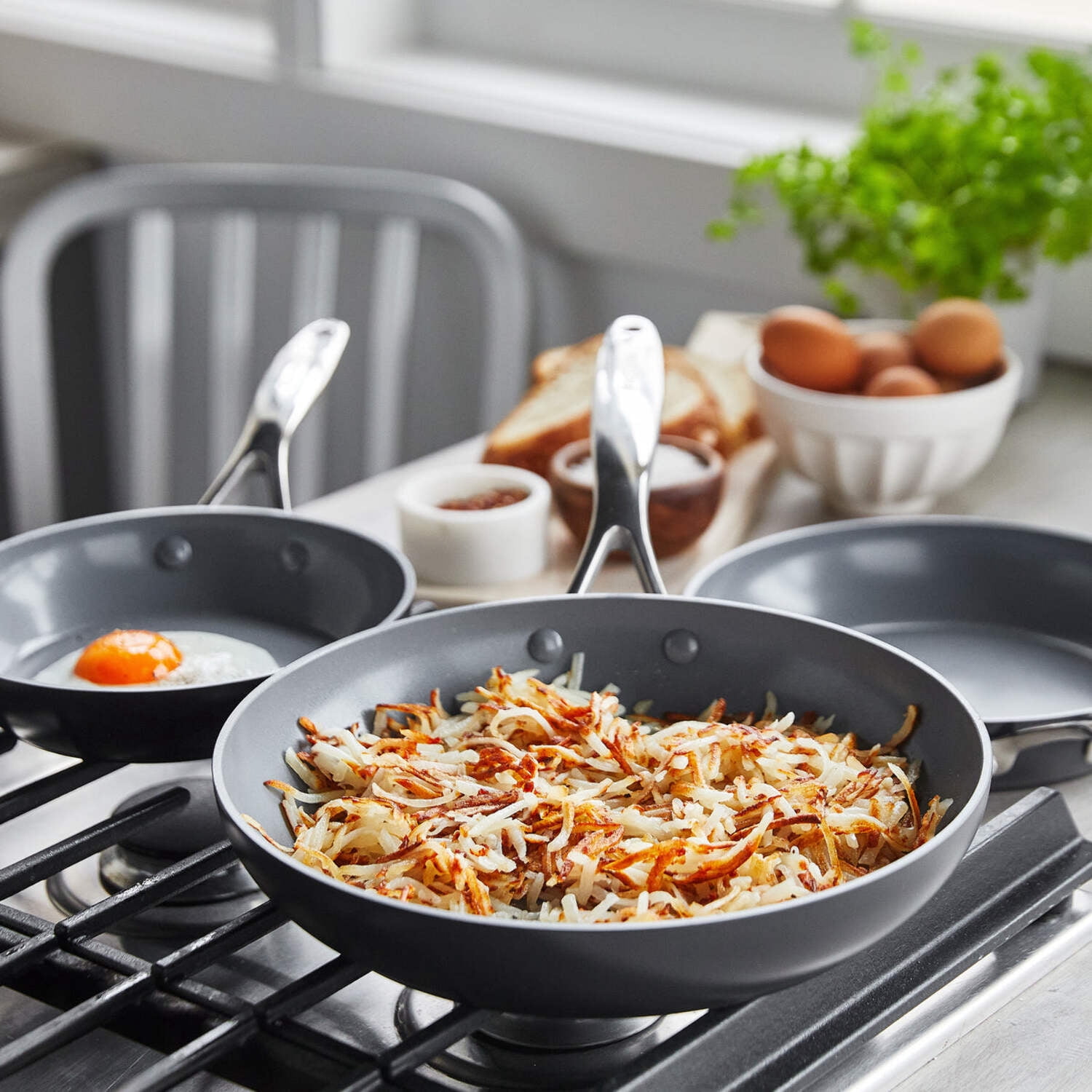 GreenPan Ceramic Fry Pan Set Nonstick Hard Anodized Aluminum Stainless Steel Gray, 8; 9.5; 11