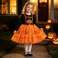 thumbnail image 2 of Vividxx Toddler Girl Halloween Dress Pumpkin Print Tulle Dress Long Sleeve Ruffle Mesh Tutu Dress Fall Party Outfit for Kids 18-24 Months, 2 of 9