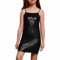 thumbnail image 4 of VNKIDY Girls Carnival Dress Kids Solid Color Spaghetti Strap Sequin Relaxed Fit Dress For Party Holiday Special Occasions Wear Trendy Dress, 4 of 4