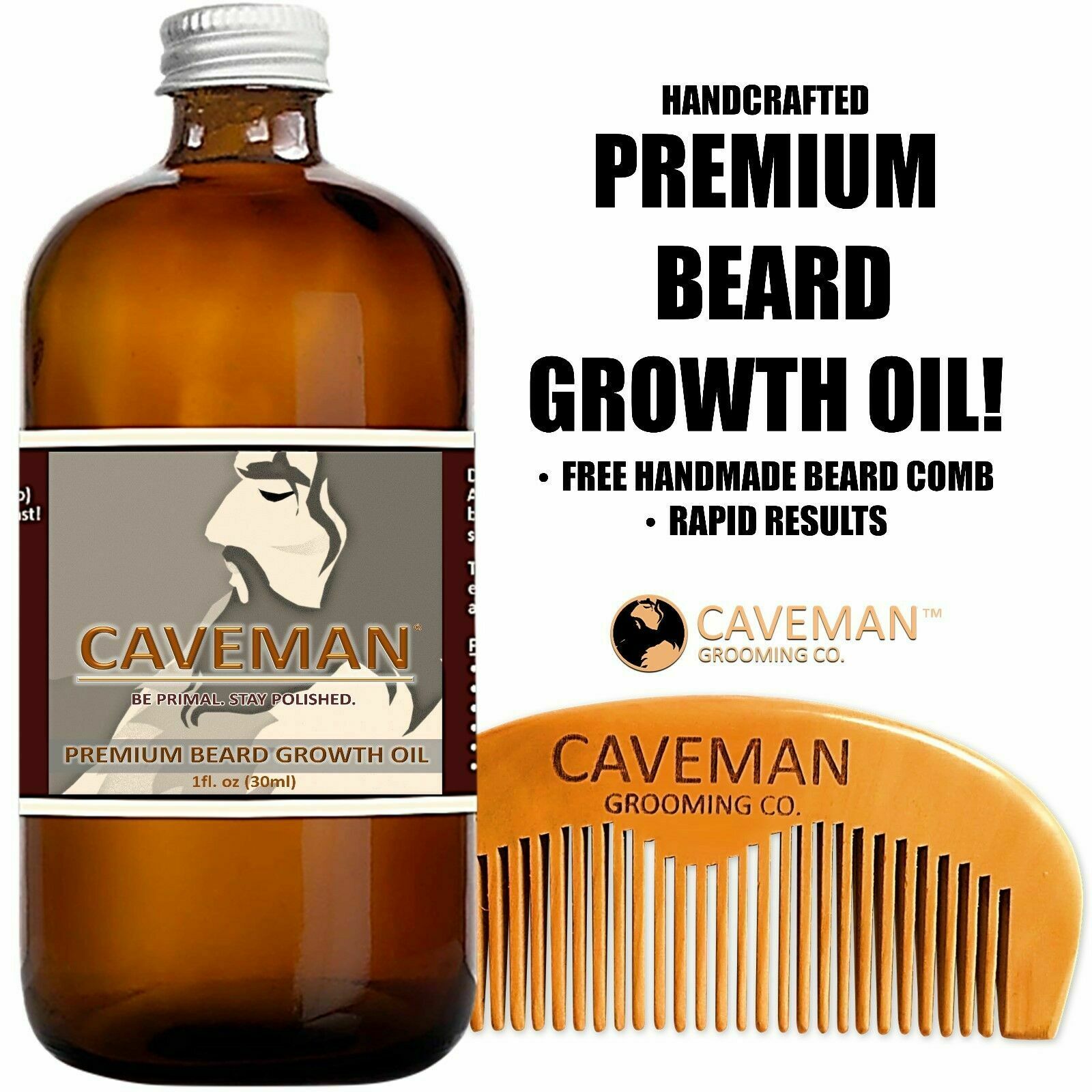 BEARD GROWTH OIL + BEARD COMB * RAPID RESULTS!! Bay Rum