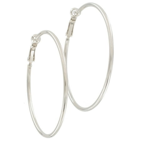 Silver Tone Classic Clip On Hoop Earrings  1 7/8