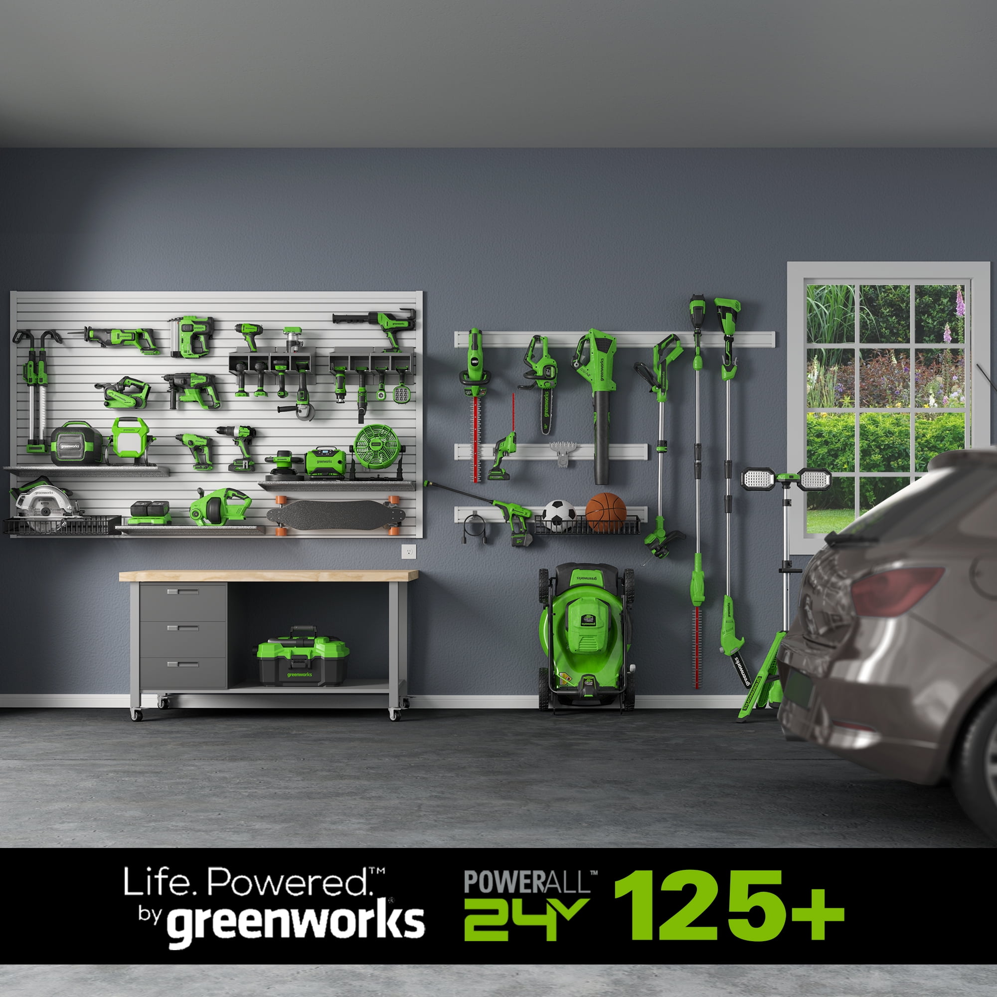 Greenworks 24V 13” Battery Powered Push Walk-Behind Mower, 4Ah USB Battery and Charger Included