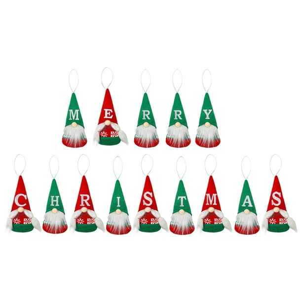 Adornos navideños, regalos navideños, gnomo navideño sin rostro con letras de Feliz Navidad, colgante con monograma de enano sin rostro