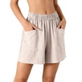 thumbnail image 2 of Favoffer Women Cotton Linen Mid Thigh Shorts Elastic Drawstring Waist Side Pockets Solid Color Loose Breathable Casual Bottoms for Summer Outdoor Seaside ing, 2 of 6