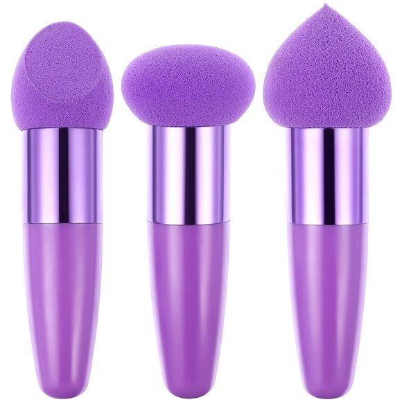 3 Pcs Makeup Sponges Foundation Blender Sponges with Handle Beauty Cosmetics Puffs Make-up Sponge Brushes