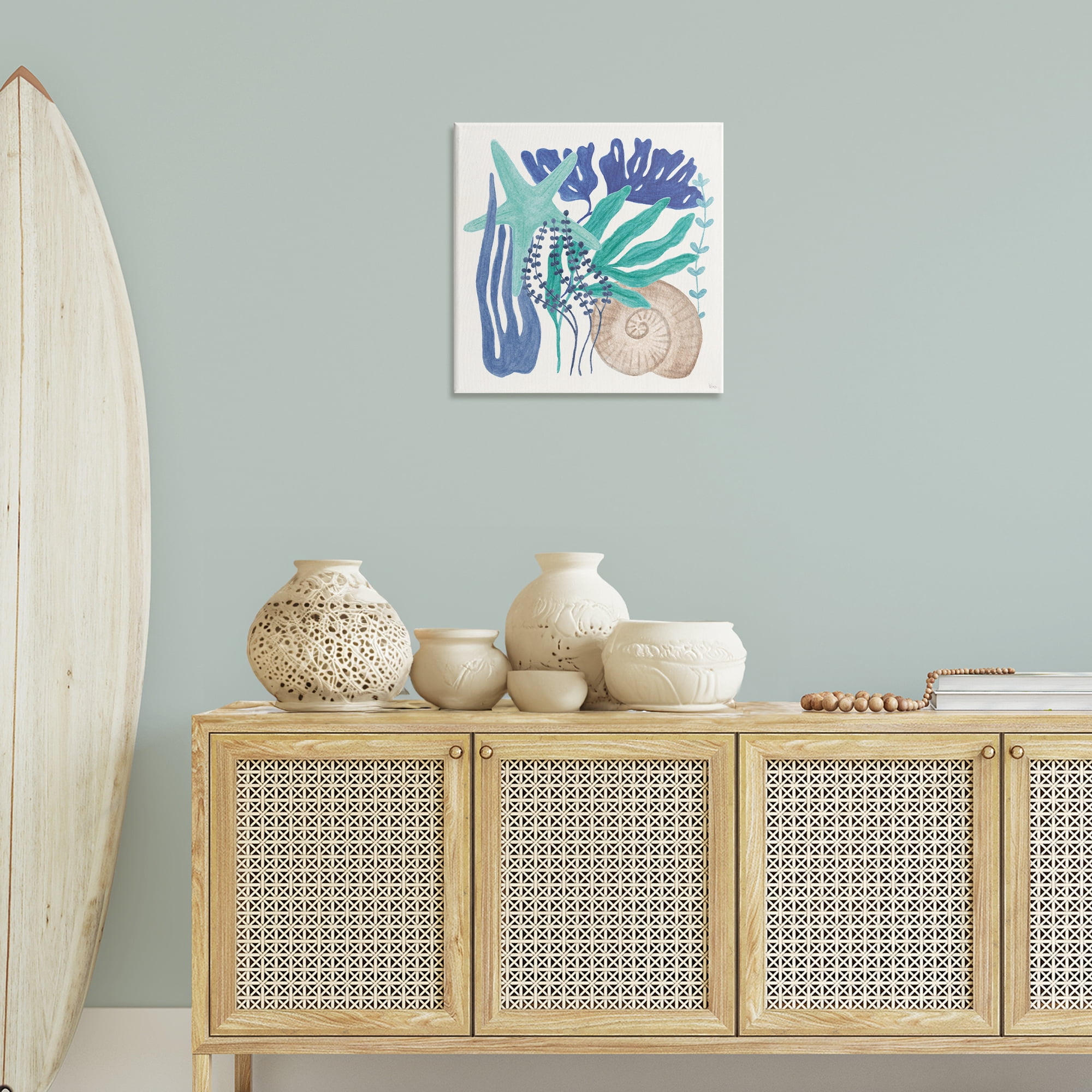 Stupell Industries Layered Coastal Shells Nautical & Beach Painting Wrapped Canvas Art Print Wall Art, 24 x 24