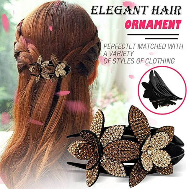 Pince à Cheveux Double Fleur en Strass Pince à Cheveux Double Fleur en Strass Pince à Cheveux pour Femmes Pince à Cheveux Barrettes de Coiffure en Strass Coiffe en Strass pour Femmes Filles