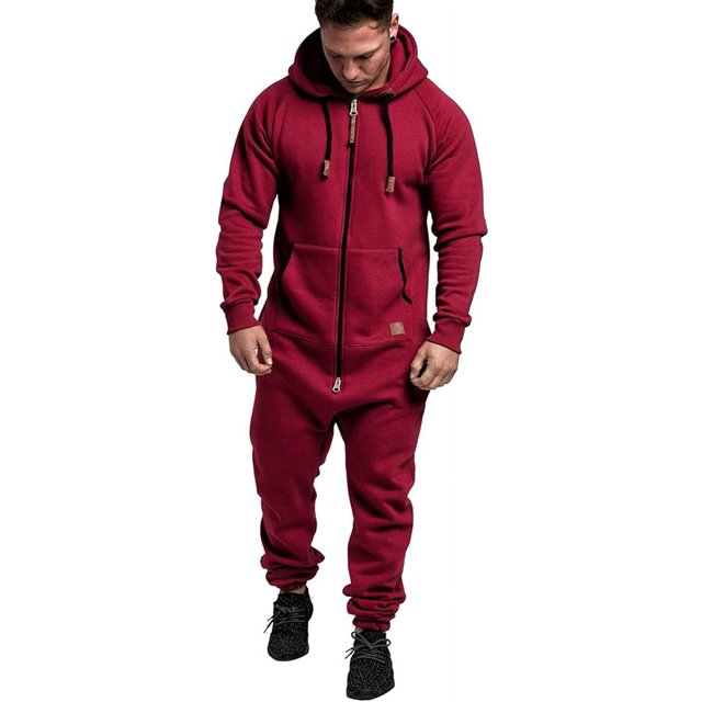 LAICAIW Combinaison à Capuche pour Hommes, Pyjama une Pièce à Fermeture Éclair, Combinaison de Jogging
