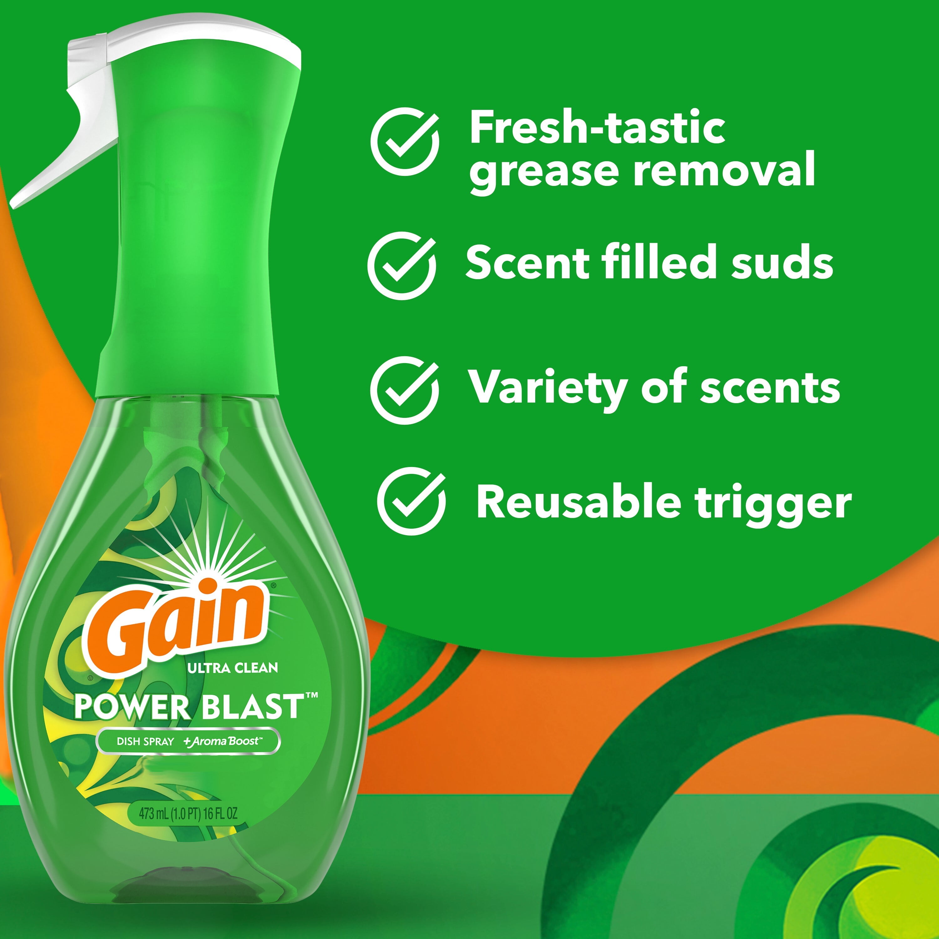 (3 pack) Gain Power Blast Dish Spray, Dish Soap, Apple Mango TangoRefill, 16.00 fl oz