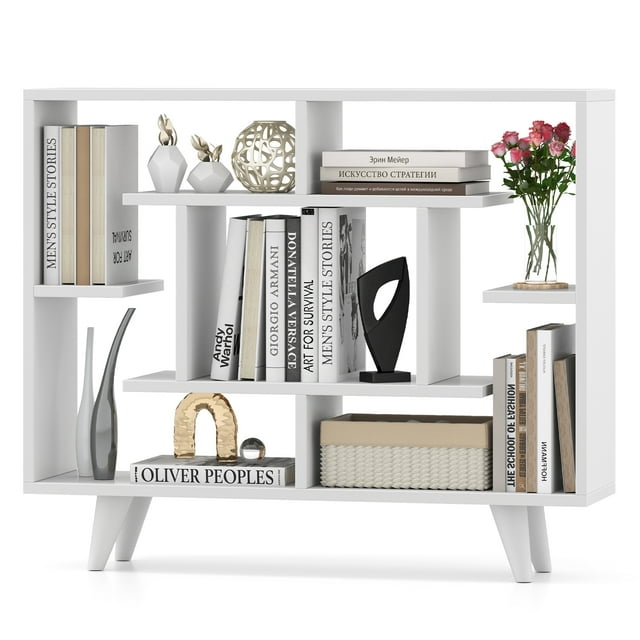 Gymax Bibliothèque Géométrique avec Trousse Anti-Basculement Unité d'Étagères de Rangement Blanc