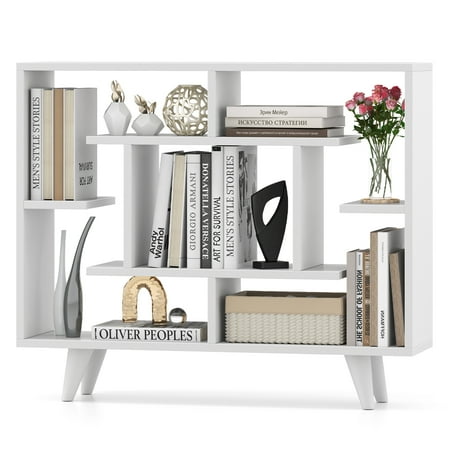 Gymax Bookshelf Geometric Bookcase w/ Anti-Tipping Kit Storage Shelving Unit White