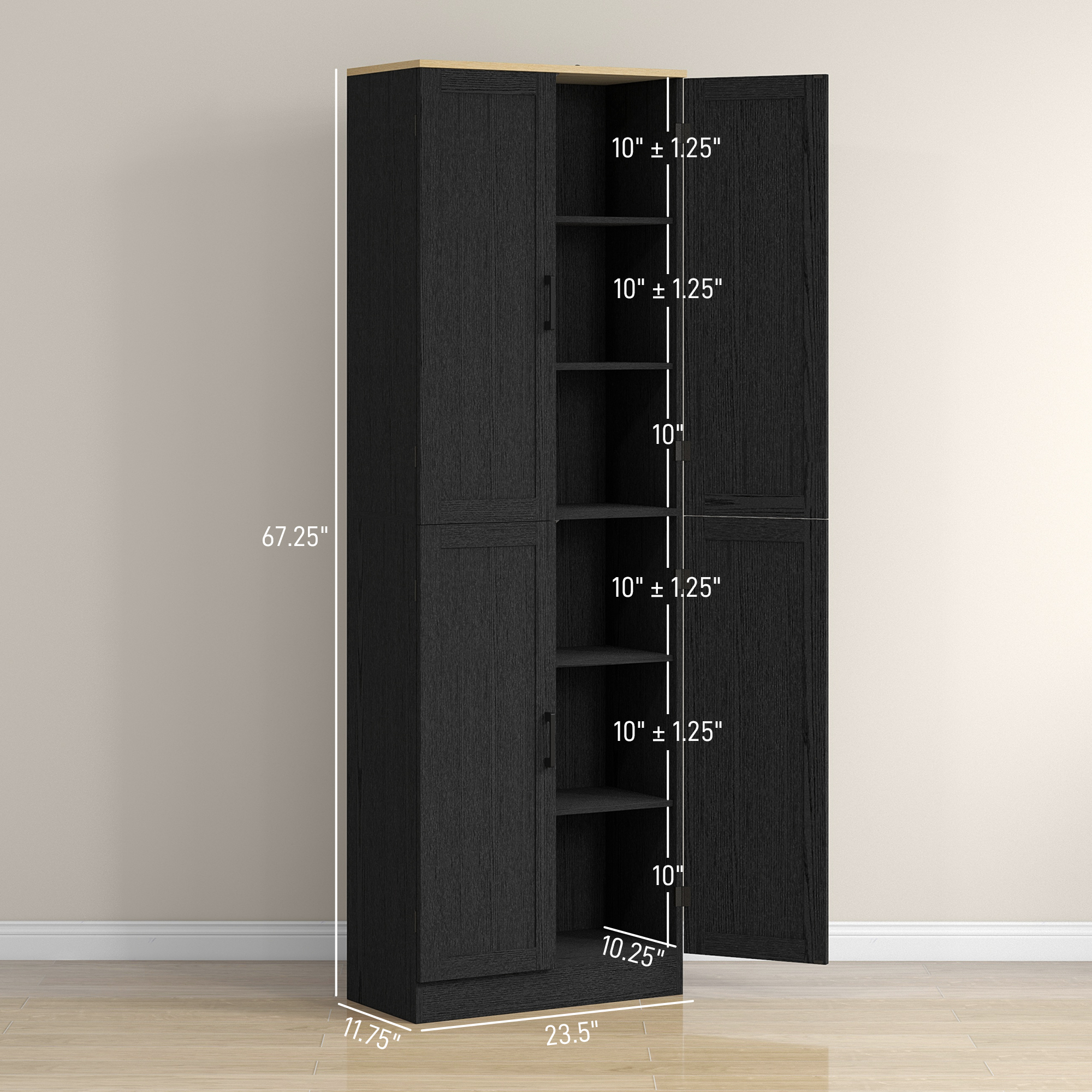 HOMCOM 67" Kitchen Pantry Storage Cabinet w/ Shelves, Distressed Black