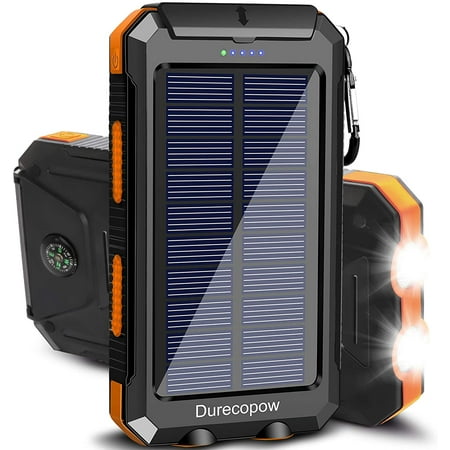 Durecopow 20000mAh Solar Charger for Cell Phone iPhone, Portable Solar Power Bank with Dual 5V USB Ports, 2 LED Light Flashlight, Compass Battery Pack for Outdoor Camping Hiking(Orange)