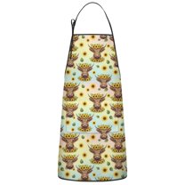Colorful Highland Cow Sunflower Pattern Apron-Garden Aprons for Women with Pockets-Cotton Linen Waterproof Kitchen Cooking Gardening Aprons Adjustable for Kitchen,Cooking,BBQ and Salon 33x27 Inch