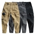thumbnail image 3 of Fusipu Elastic Waist Button Fly Ankle-Length Man Pants Multi Pockets Mid-Rise Men Cargo Pants for Mountain Climbing, 3 of 8