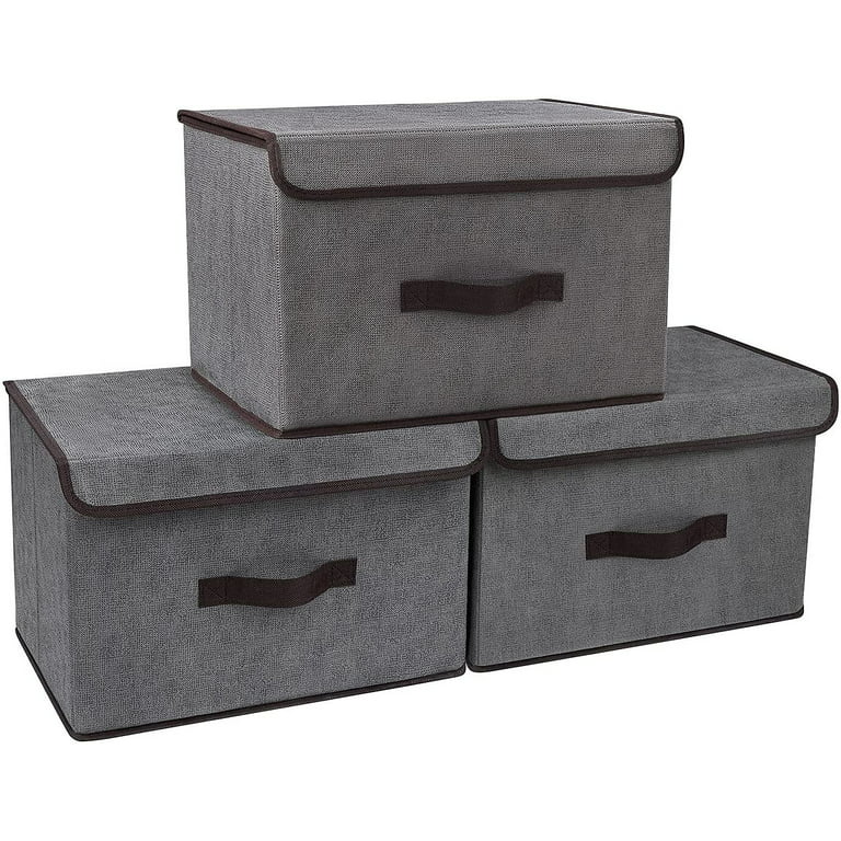 DIMJ Storage Bins with Lids, 3 Pcs Large Foldable Fabric Closet Organizer  Storage Bins with Handle, Cube Storage Basket Box for Shelf, Bedroom,  Office, Nursery, Toys, Clothes, Books, Stripe 