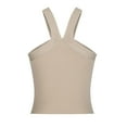thumbnail image 6 of YYDGH Women's Criss Cross Halter Crop Top Ribbed Knit Fitting Tank Top Solid Color Sleeveless Tee Shirt Summmer Tops Beige XL, 6 of 8