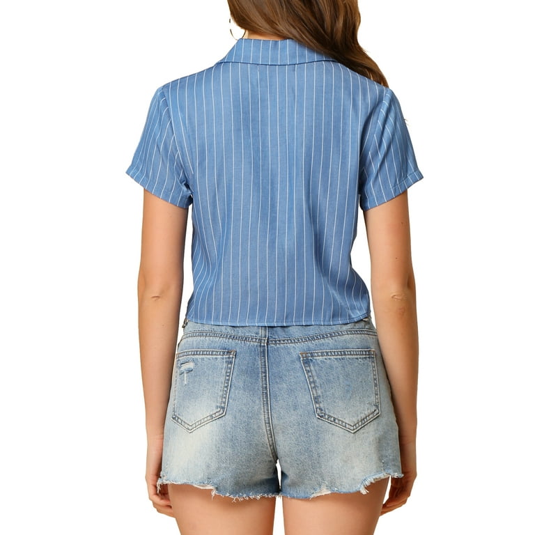 トップス manof STRIPE SHORT TOPS Zenana Short Sleeve High Neck Pocket Front Horizontal