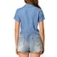 thumbnail image 3 of Camisa corta de manga corta con botones y lazo frontal para mujer Inspire Chic, rayas, azul profundo, talla M, 3 of 6