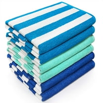 Beachland Classic Cabana Stripe Beach Towel - 30 x 60 inch - Soft Cotton Terry Resort Style Perfect for Beach and Pool (Royal-Tur-Mint, 6 Pack)