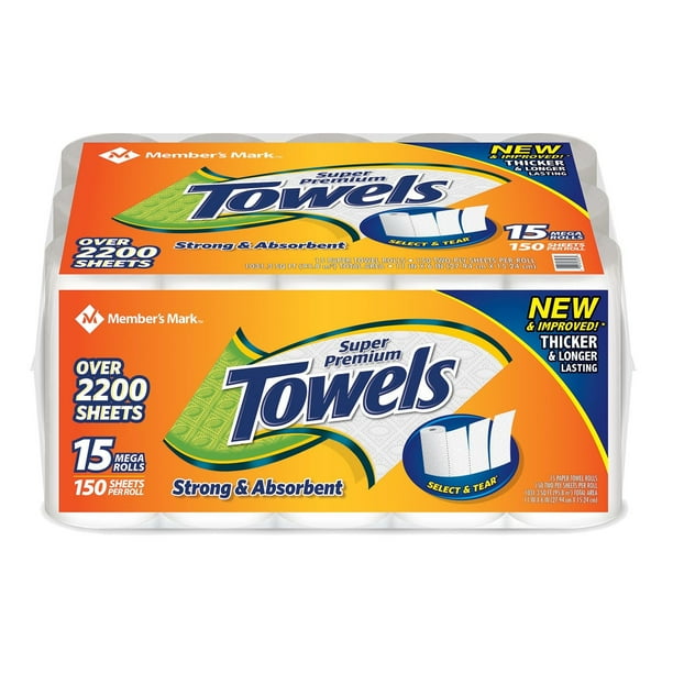 Member's Mark Super Premium Paper Towels, Select & Tear, White, 15 Mega