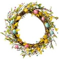 thumbnail image 5 of 20 Inch Artificial Easter Wreath for Front Door Spring Easter Garland Wreath with Colorful Pastel Eggs, Mixed Flowers and Green Leaves Artificial Flower Garland for Wall Home Party Wedding Decor, 5 of 6