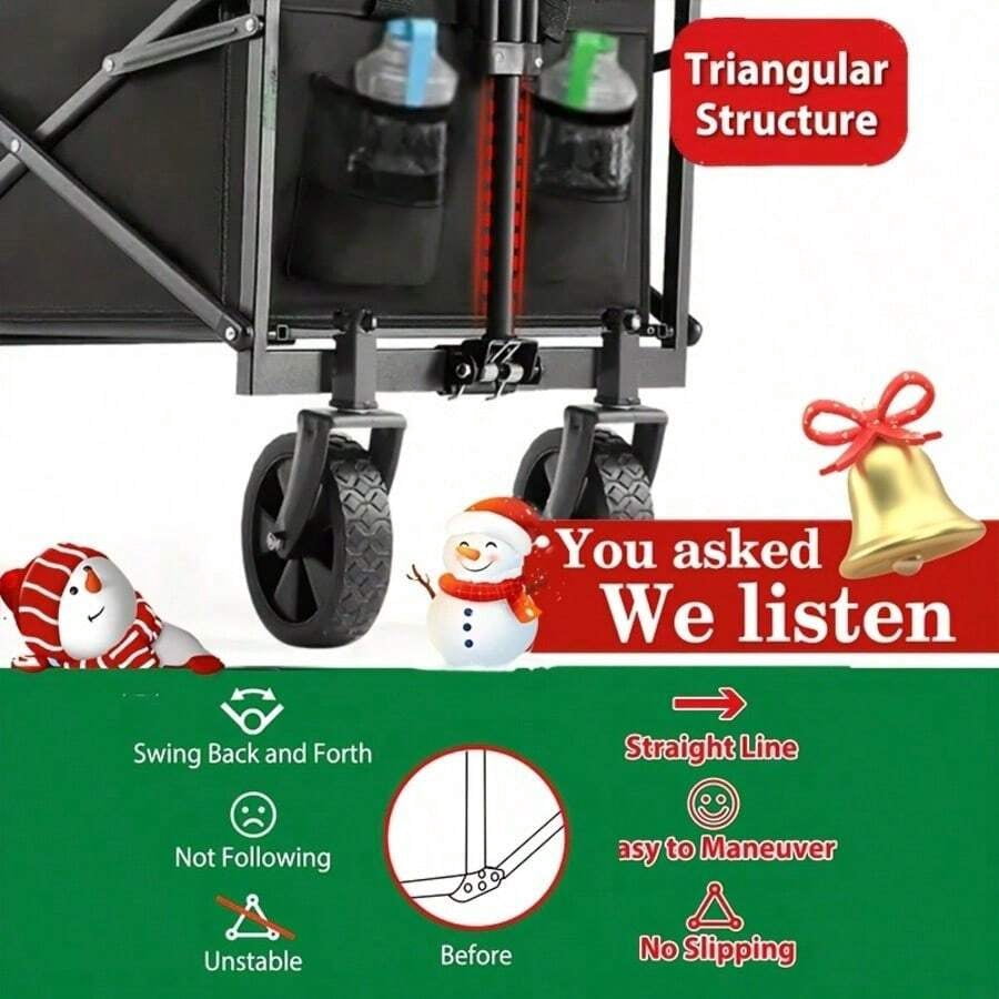 Collapsible Folding Wagon Cart, Track And Field Equipment Transporter Large Capacity Camping Wagon, All-Terrain Foldable Pet Stroller, Heavy-Duty Utility Wagon Cart For Grocery, Outdoor, Beach