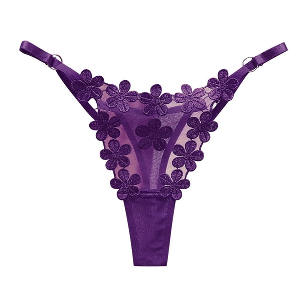 Braguitas tanga para mujer: hebilla metálica, bordado floral, malla transpirable, cinturilla ajustable, tallas grandes: talla única para 40-75 kg