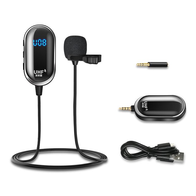 Micrófono Inalámbrico de Solapa U13 UHF con Monitorización de Audio y Pantalla Digital, Ideal para Transmisiones en Vivo y Grabaciones en Móvil, Incluye Cable de Carga USB y Adaptador 3.5mm