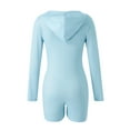 thumbnail image 5 of Women Bodycon Romeper Shorts Long Sleeve Playsuits Deep V-Neck Hooded Short Jumpsuits Streetwear, 5 of 6
