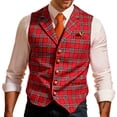 thumbnail image 2 of Ceisia Men's Plaid V Neck Suit Vest Button Front Sleeveless Waistcoat For Party Stage Performance Costume Gift, 2 of 6