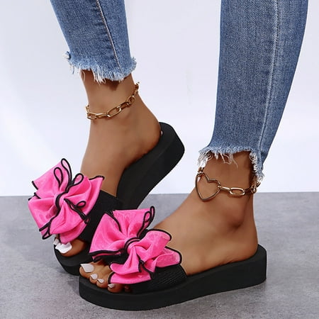 

Foraging dimple Summer Women s Open Toe Flat Shoes Casual Shoes Solid Color Buckle Flat Shoes Hot Pink