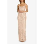 Adrianna Papell Square Neck Sleeveless Embroidered Zipper Back Sit Back Mesh Dress-BLUSH / 0