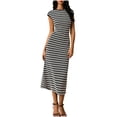thumbnail image 2 of PNTUTB Summer Women's Fashion Striped Lace Up Casual Round Neck Sleeveless Loose Comfort Waist Defining Long Dress, 2 of 6