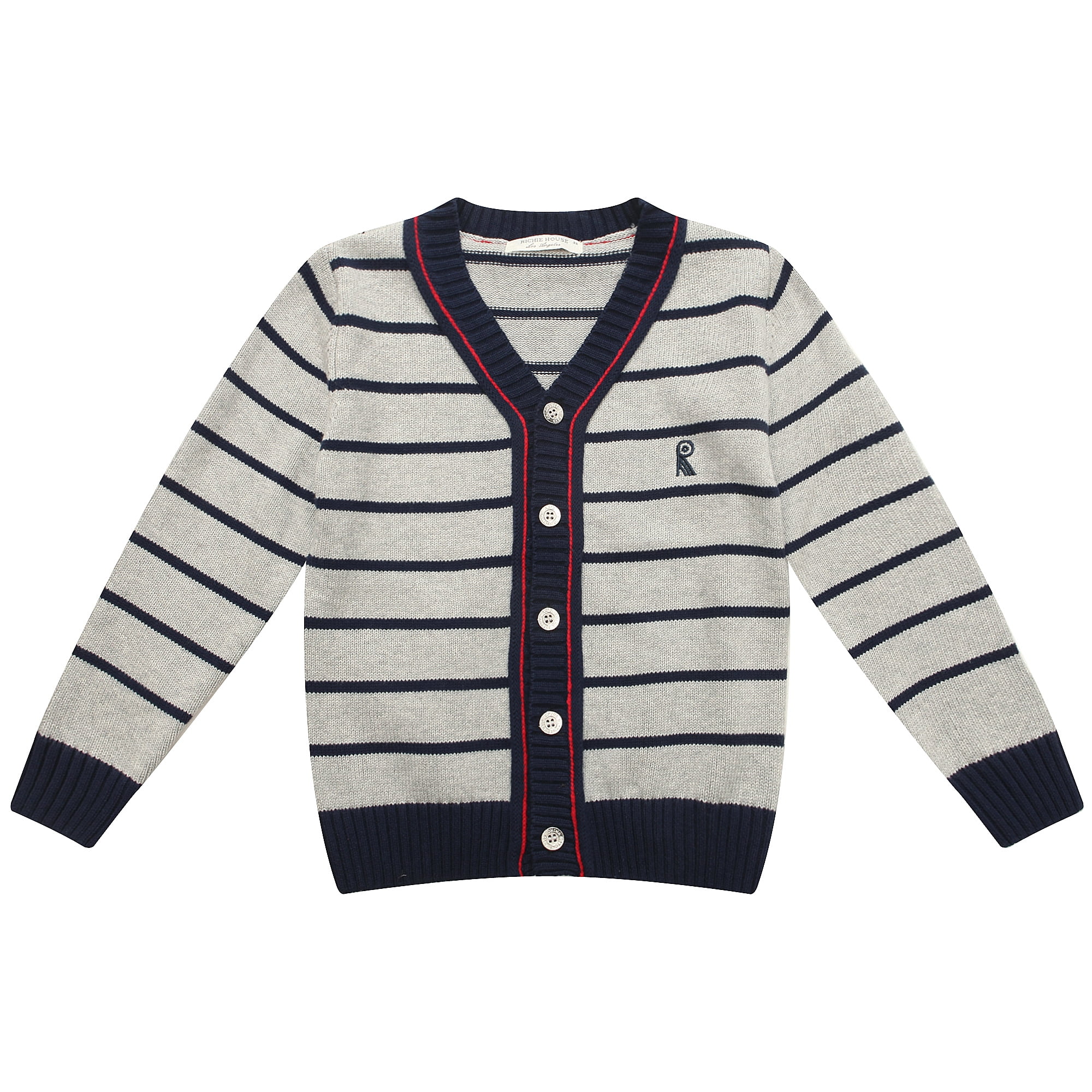 Boys' Striped Cardigan Sweater with R Embroidery RH1695