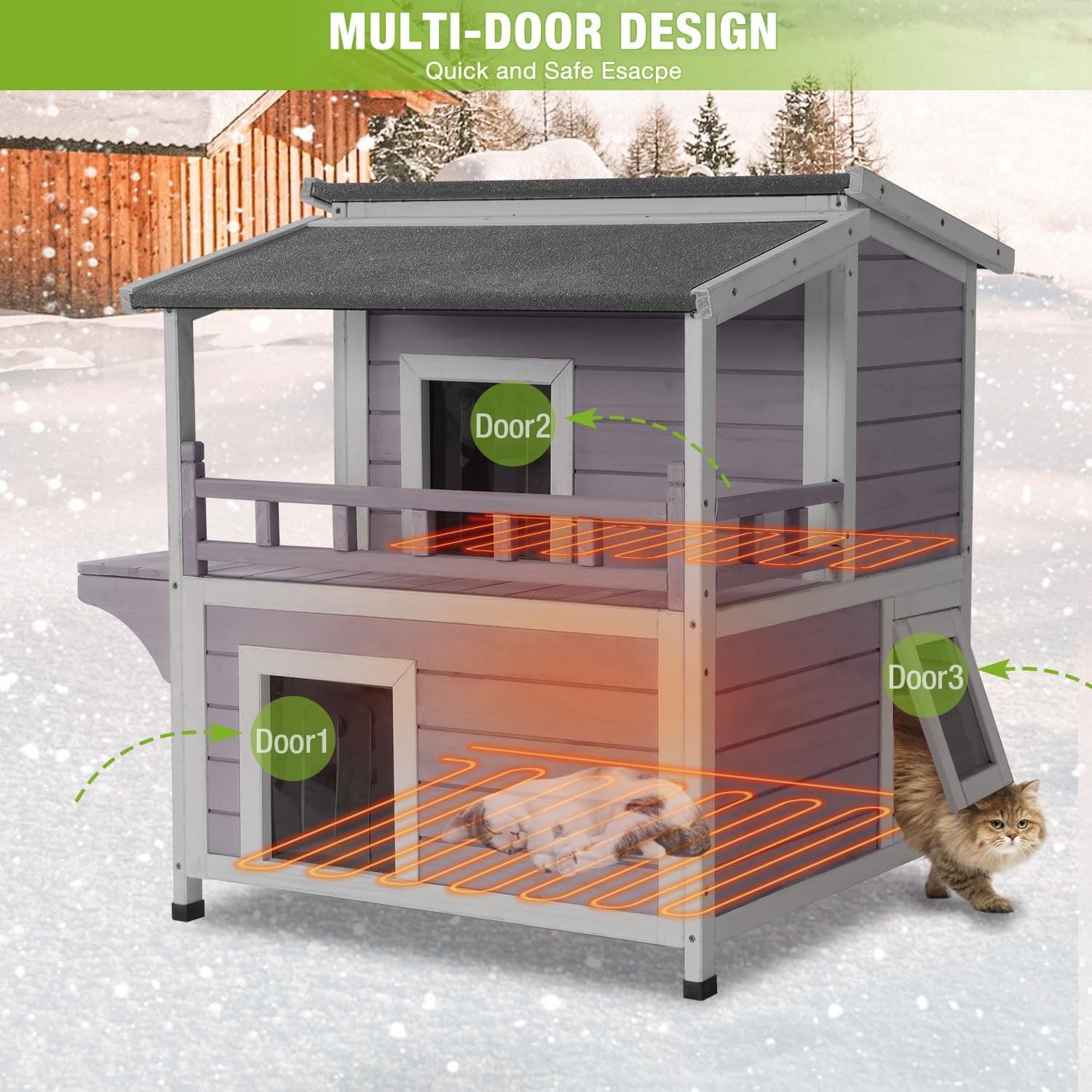 Aivituvin Heated Cat House for Outdoor Cats 2-Stroy Insulated Kitty Shelter with Heater for Winter,Waterproof Great for Indoor & Outdoor Use